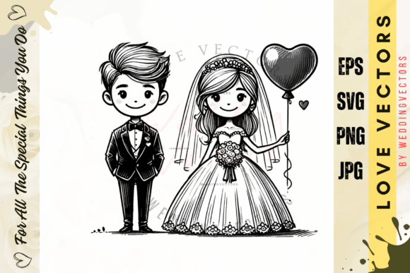 Bringing Romance to Life: Wedding Couple and Love Vectors - C4062