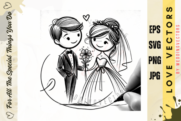 Infuse Romance into Your Brand with Wedding Couple and Love Vectors - C439