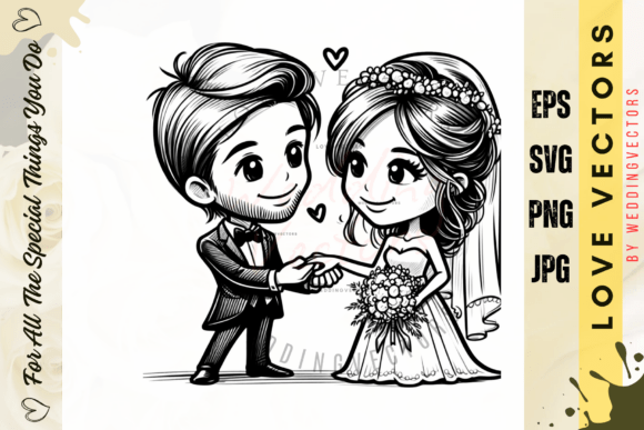 Romance in Every Detail: The Wedding Couple and Love Vectors - C4182