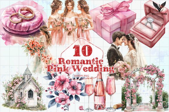 Romantic Pink Wedding PNG: Sweet Graphics for Your Special Day